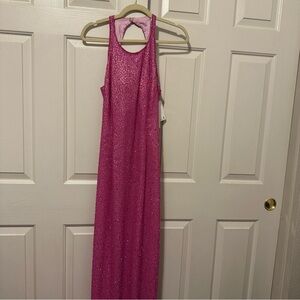 VTG Scala Pink Beaded Silk Maxi Dress Size L NWT Prom Formal Evening Gown 90 Y2K